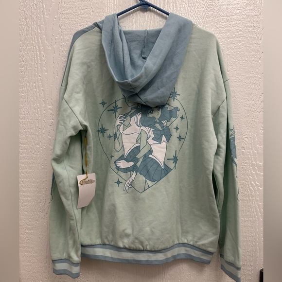 HOT TOPIC Sailor Moon Uranus & Neptune 1/4 Zip Hoodie XL NWT Light Blue Manga - Picture 4 of 11